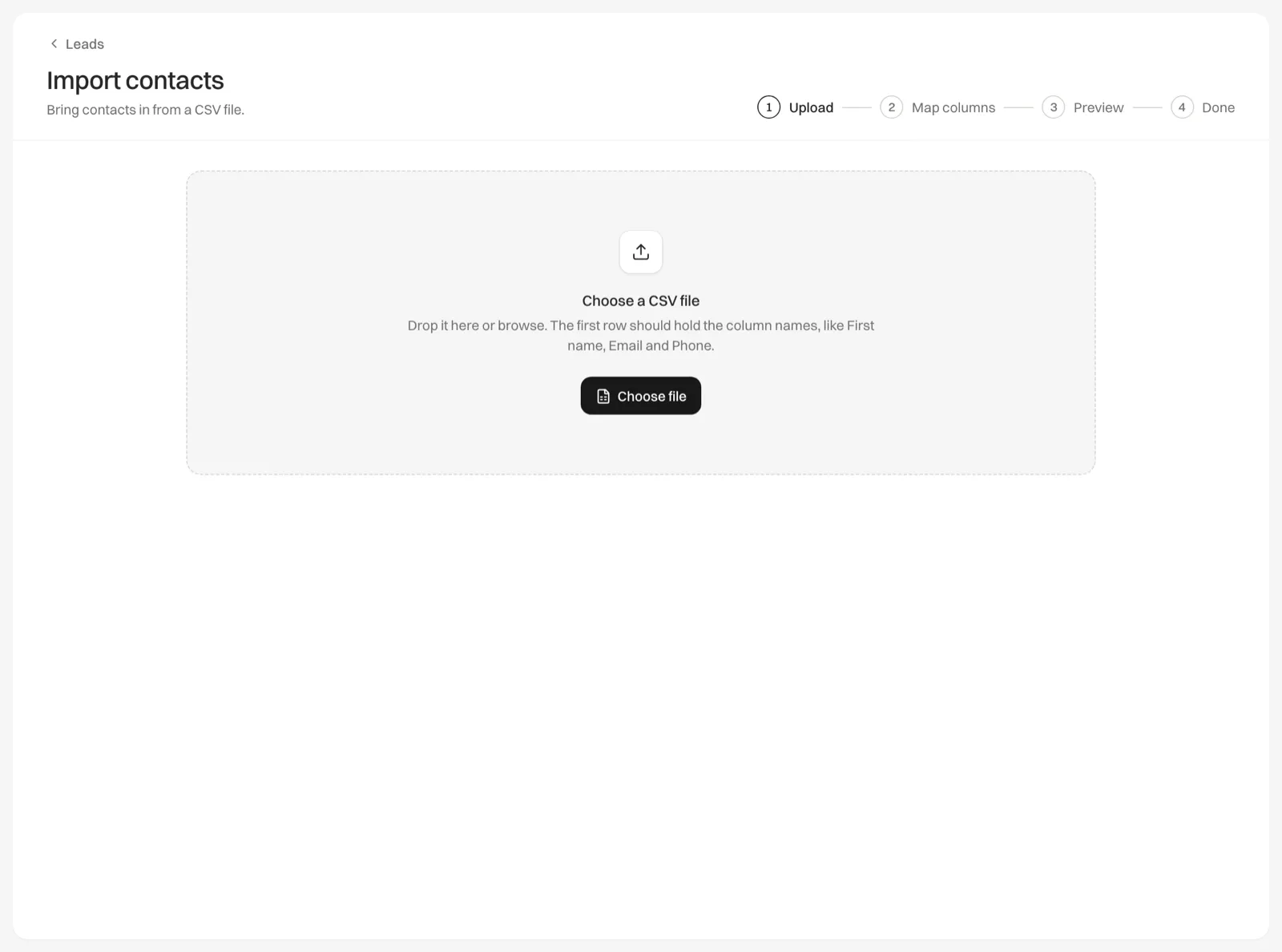 The CSV import page