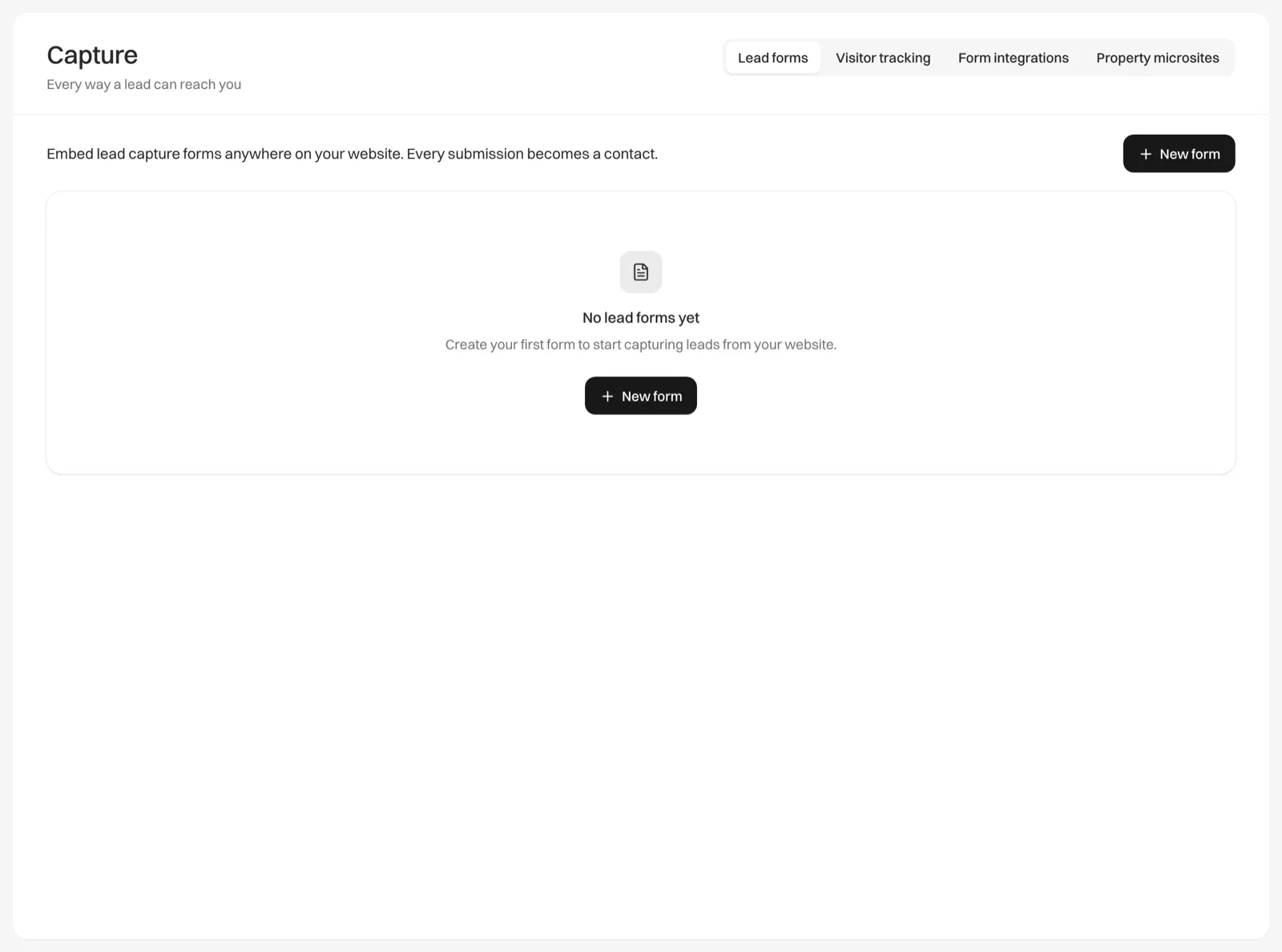 The Lead forms page under Capture